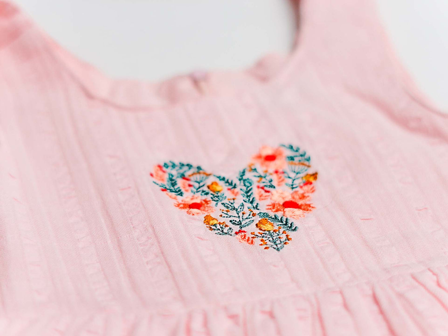 Seer Sucker Muslin Self Knotted Frock With Embroidery Lt. Pink