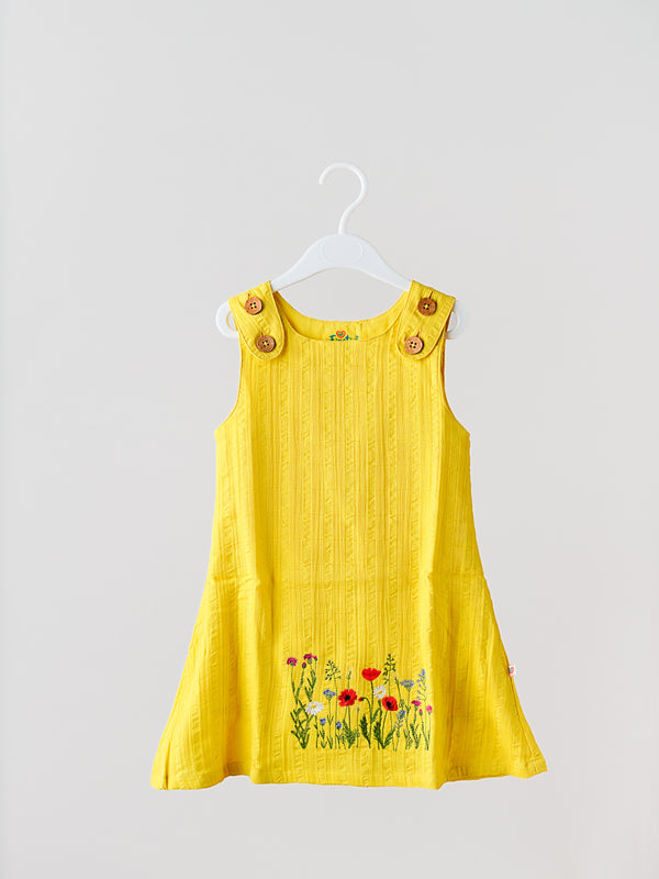 FIRSTIN Seer Sucker Muslin Tent Frock With Embroidery DK.Yellow