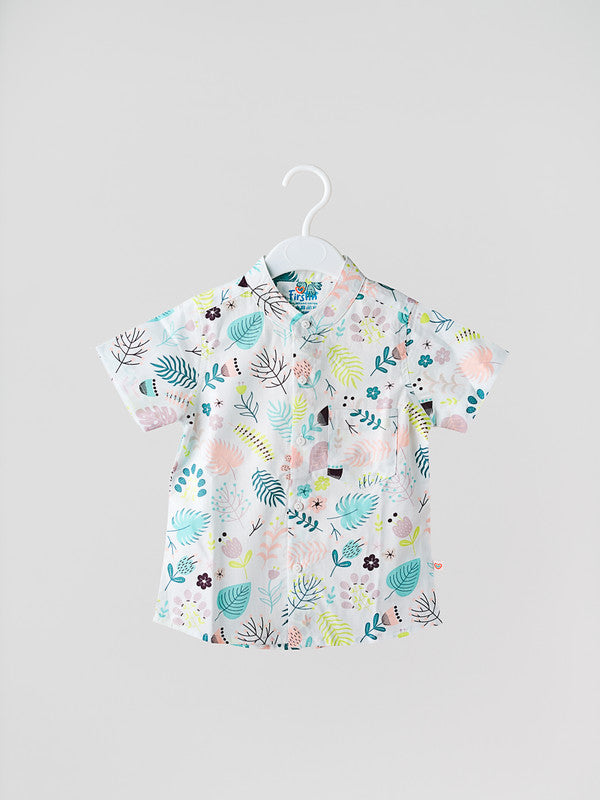 FIRSTIN Poplin Tropical Chinese Collar Shirt Full Open