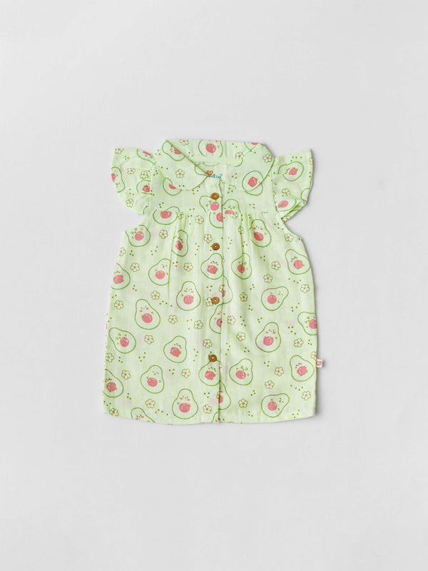 FIRSTIN Muslin Collar Neck Frock - Fluo Green Avocado