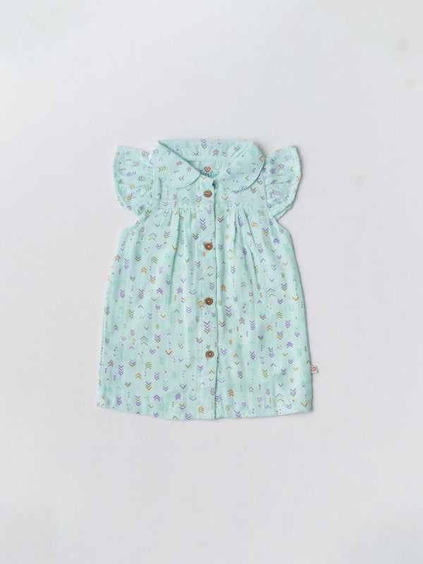 FIRSTIN Muslin Collar Neck Frock - Mint Multi Arrows