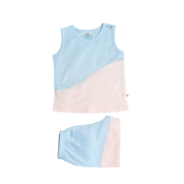 FIRSTIN Organic Cotton Duo Jabla-Shorts Set Sleeveless - Blue