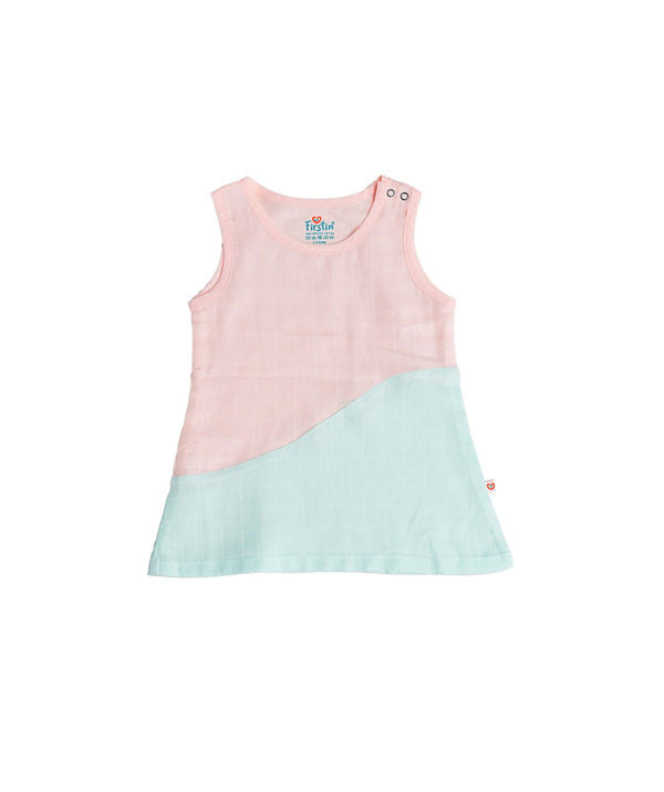 FIRSTIN Muslin Duo Frock - Salsa Rose