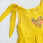 Seer Sucker Muslin Self Knotted Frock With Embroidery Dk.Yellow