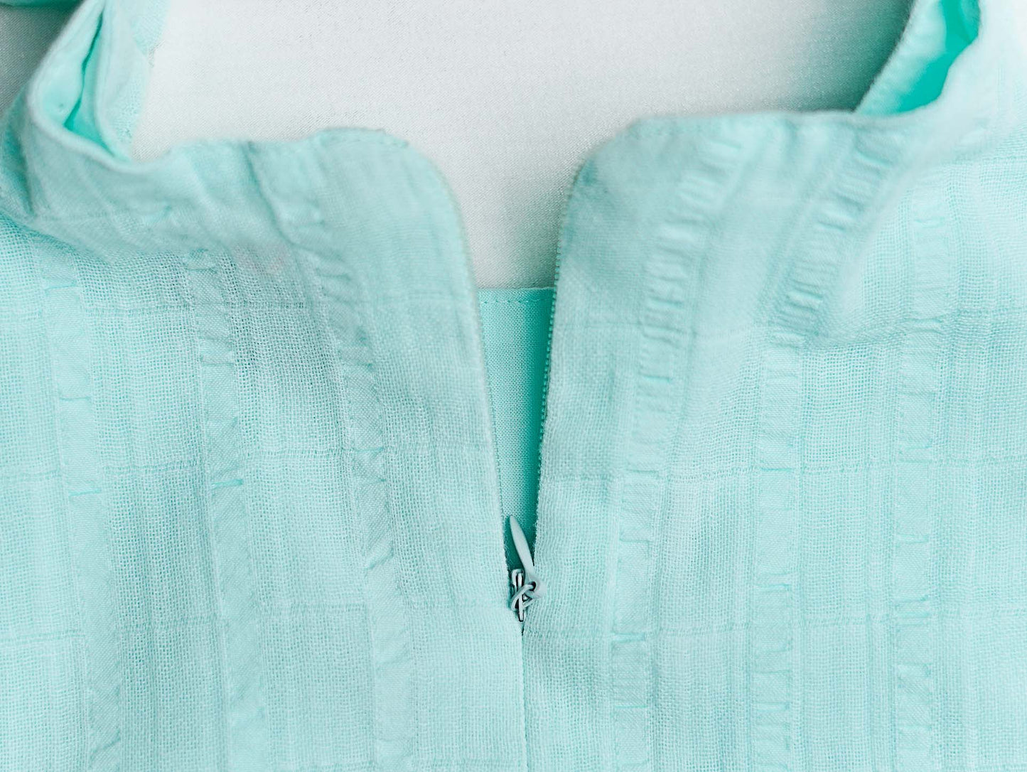 Seer Sucker Muslin Self Knotted Frock With Embroidery MInt