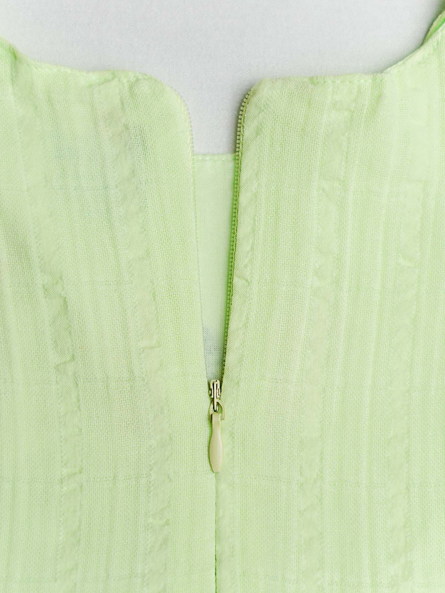 Seer Sucker Muslin Self Knotted Frock With Embroidery Lt. Green