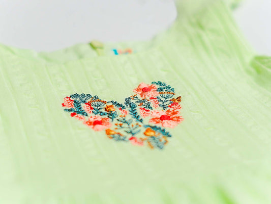 Seer Sucker Muslin Self Knotted Frock With Embroidery Lt. Green