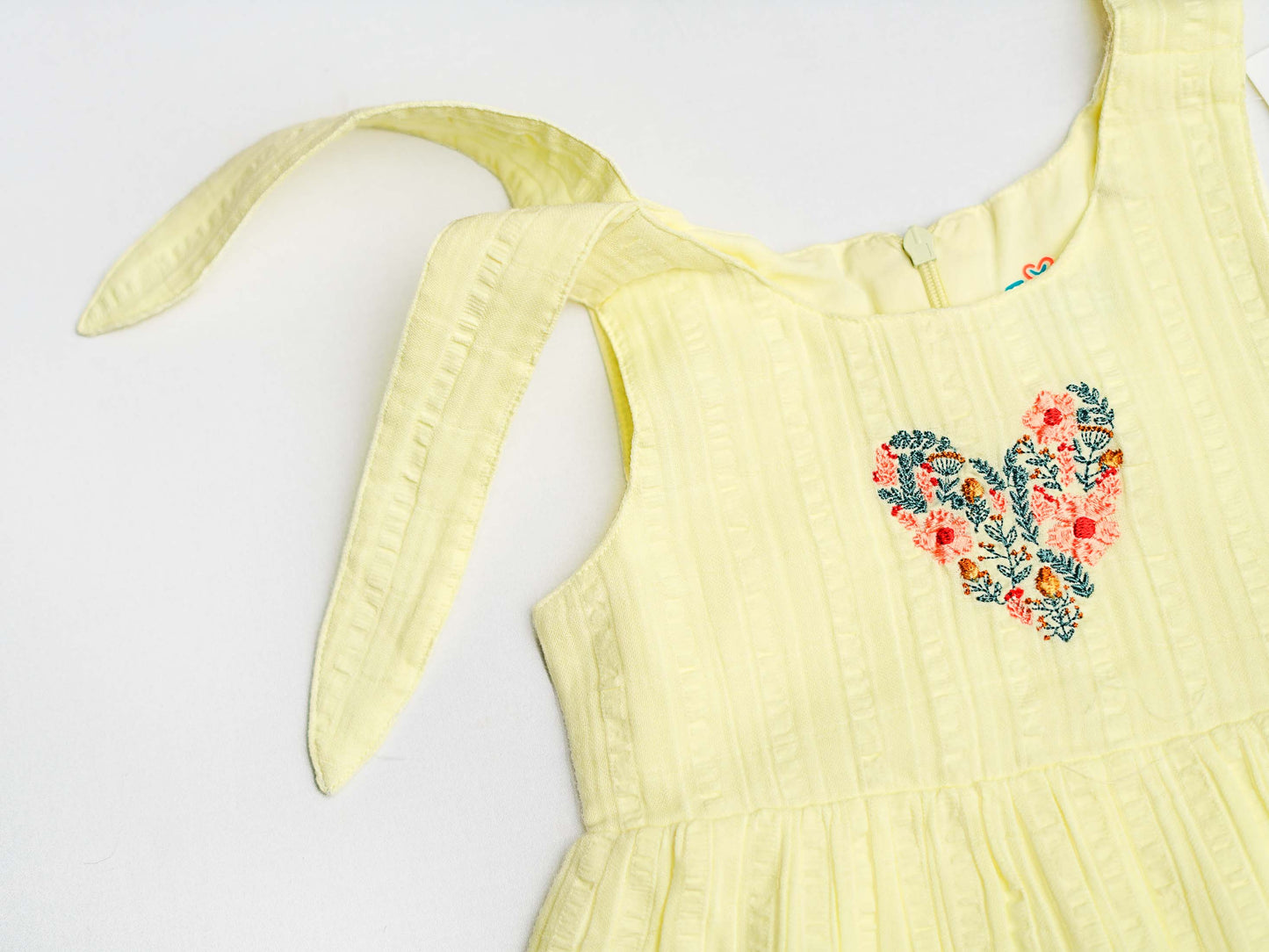 Seer Sucker Muslin Self Knotted Frock With Embroidery Lt. Yellow