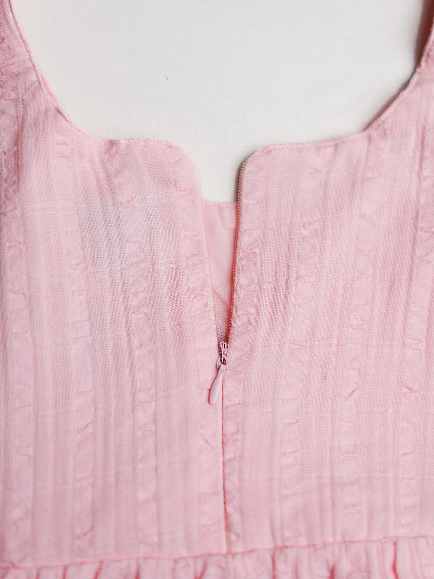 Seer Sucker Muslin Self Knotted Frock With Embroidery Lt. Pink