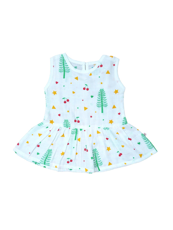 FIRSTIN Muslin Frock Back Button - Sparkle Pine