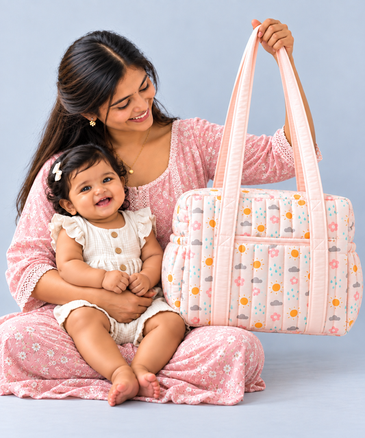 Muslin Diaper Bag Salsa Rose Daisy Cloud