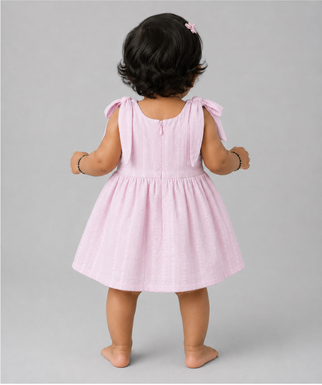 Seer Sucker Muslin Self Knotted Frock With Embroidery Lavender
