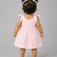 Seer Sucker Muslin Self Knotted Frock With Embroidery Lt. Pink