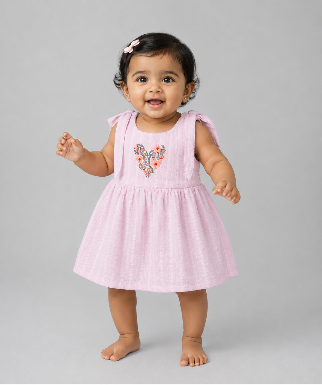 Seer Sucker Muslin Self Knotted Frock With Embroidery Lavender