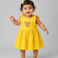 Seer Sucker Muslin Self Knotted Frock With Embroidery Dk.Yellow