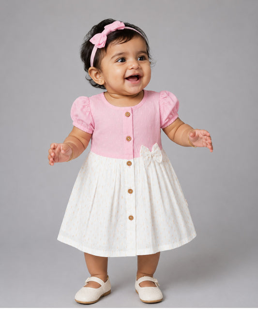 Lurex Dobby Frock - Shimmer Melon Pink