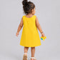 Seer Sucker Muslin Shoulder Button Frock With Embroidery DK.Yellow