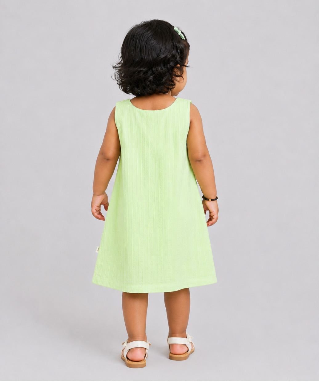 Seer Sucker Muslin Shoulder Button  Frock With Embroidery Lt.Green