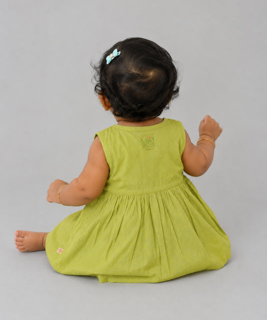 Swiss Dobby Sleeveless Casual Frock - Palm Green