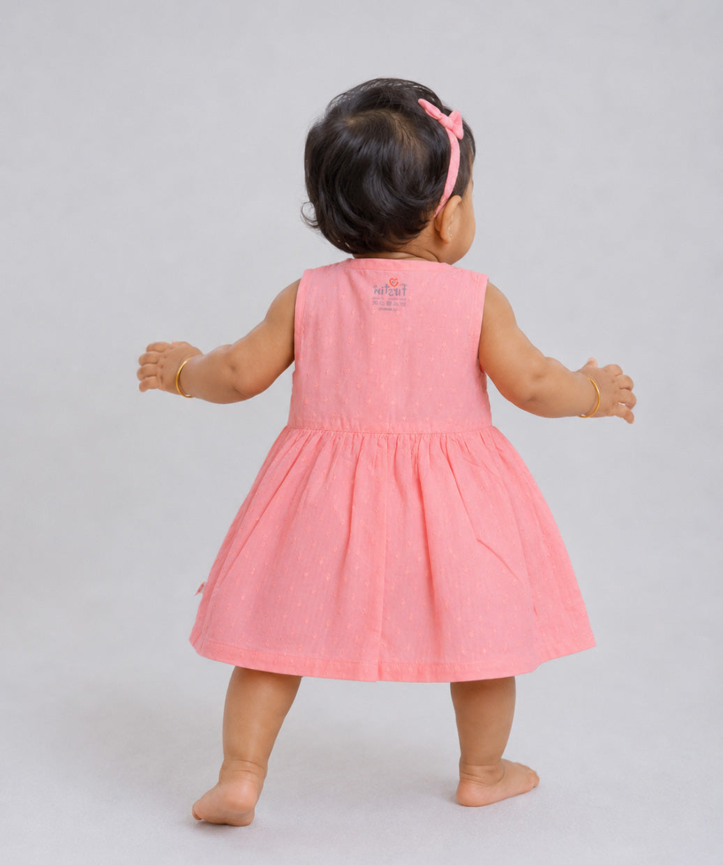 Swiss Dobby Sleeveless Casual Frock - Melon Pink