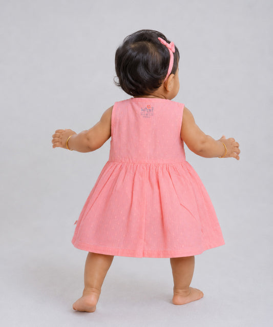 Swiss Dobby Sleeveless Casual Frock - Melon Pink
