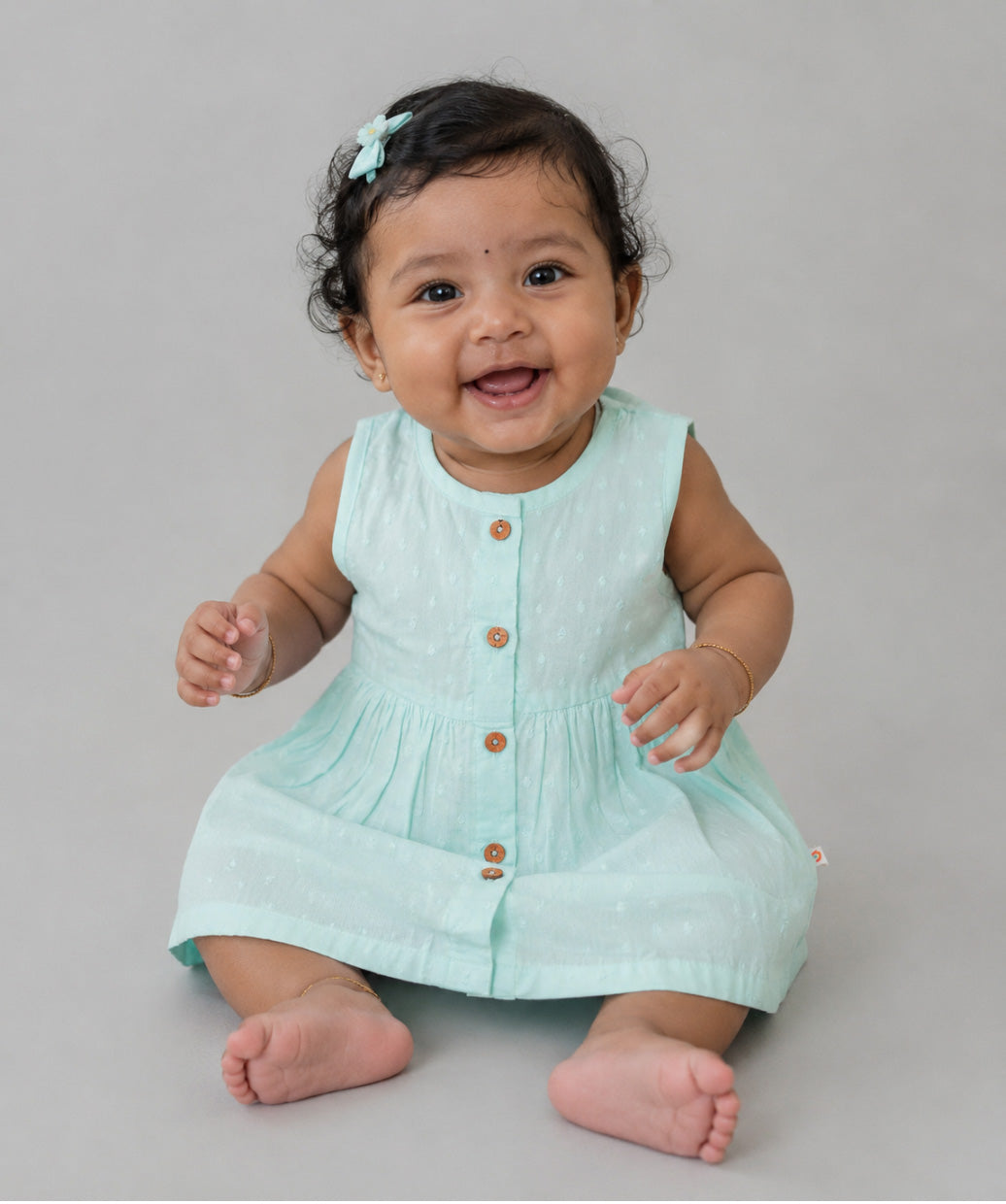 Swiss Dobby Sleeveless Casual Frock - Mint