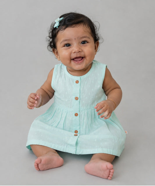 Swiss Dobby Sleeveless Casual Frock - Mint
