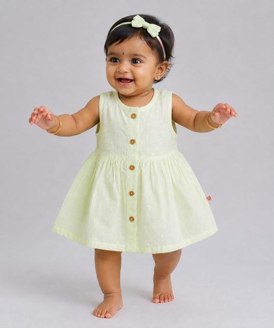 Swiss Dobby Sleeveless Casual Frock - Lime Cream
