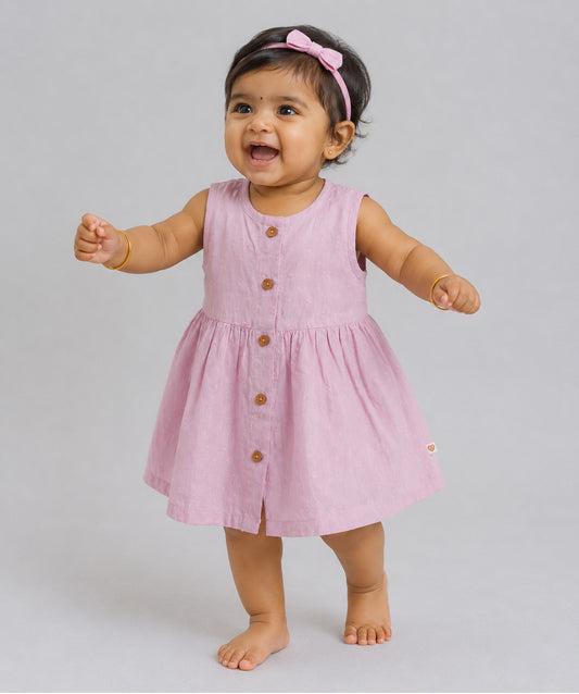 Swiss Dobby Sleeveless Casual Frock - Fragrant Lilac