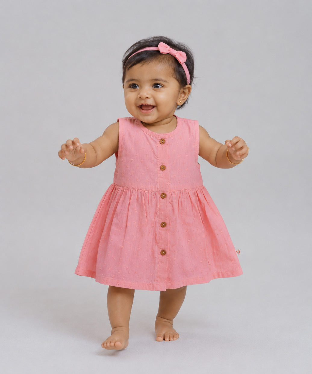 Swiss Dobby Sleeveless Casual Frock - Melon Pink