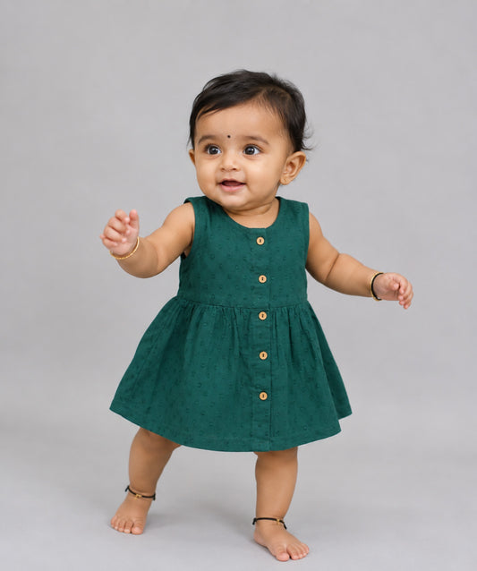 Swiss Dobby Sleeveless Casual Frock - Opal