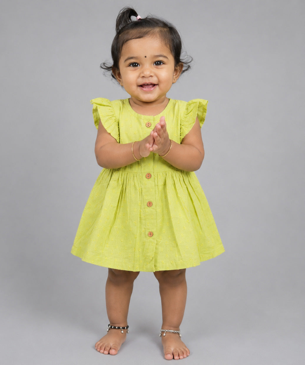 Swiss Dobby Half Sleeve Casual Frock - Palm Green