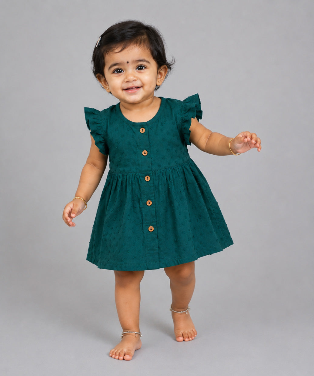 Swiss Dobby Half Sleeve Casual Frock - Opal