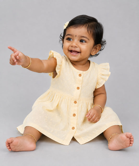 Swiss Dobby Half Sleeve Casual Frock - Vanilla