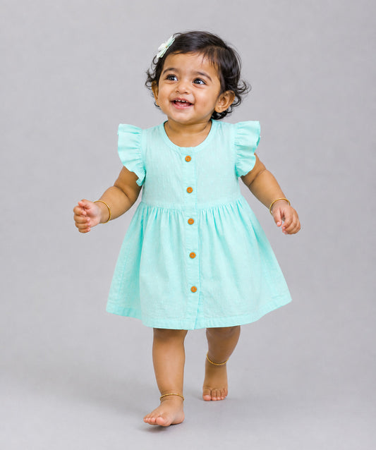 Swiss Dobby Half Sleeve Casual Frock - Mint