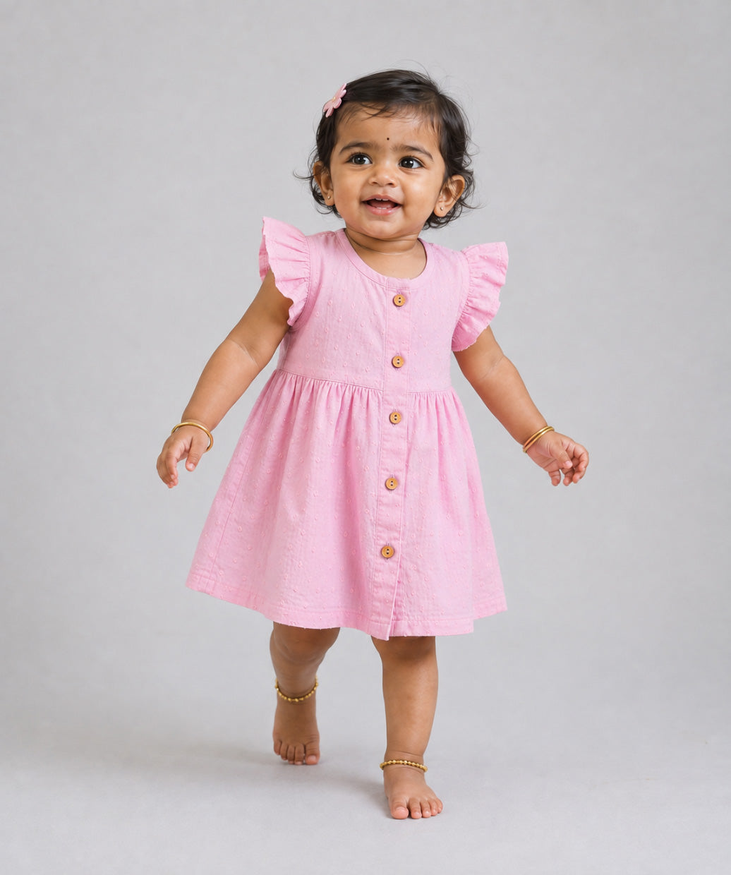 Swiss Dobby Half Sleeve Casual Frock - Fragarant Lilac