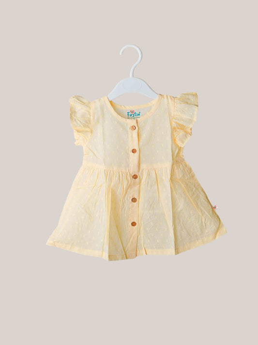 Swiss Dobby Half Sleeve Casual Frock - Vanilla