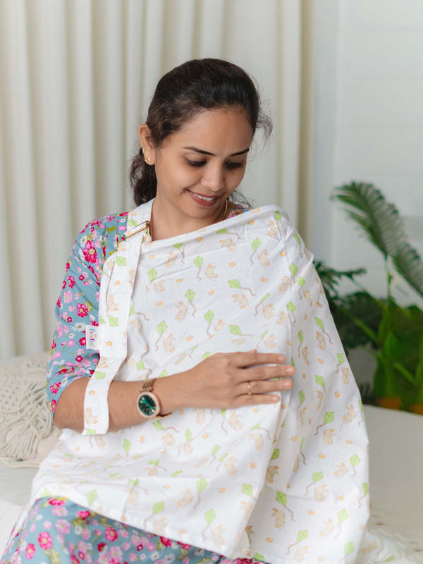 FIRSTIN Poplin Feeding Apron Vanilla Bunny Kite(W)