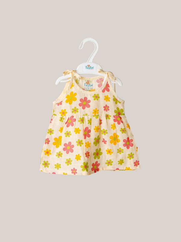 FIRSTIN Muslin Knotted Frock - Vanilla Petals