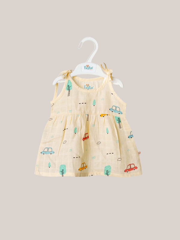 FIRSTIN Muslin Knotted Frock - Vanilla Pine