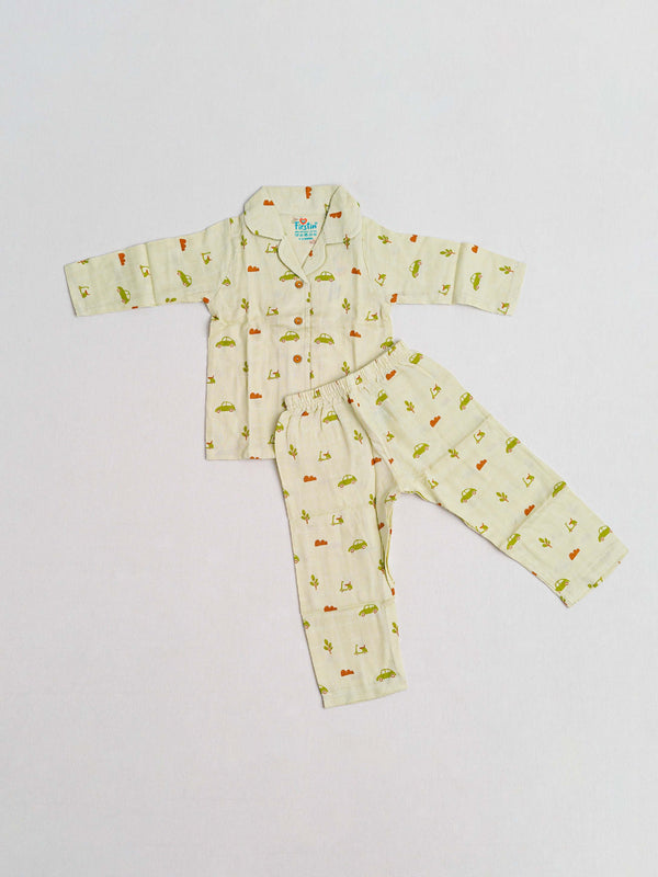 FIRSTIN Aloe Wash Vespa Printed Muslin Night Suit Set