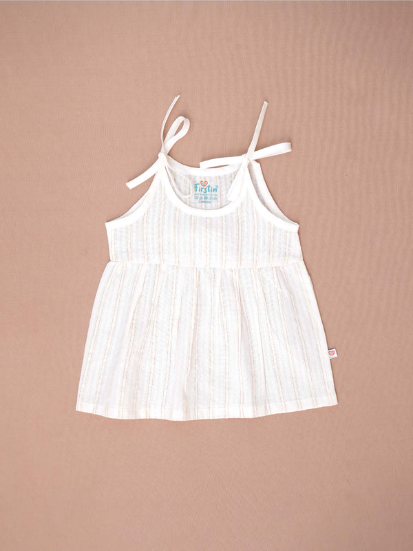 FIRSIN Lurex Stripes Knotted Frock - Half White