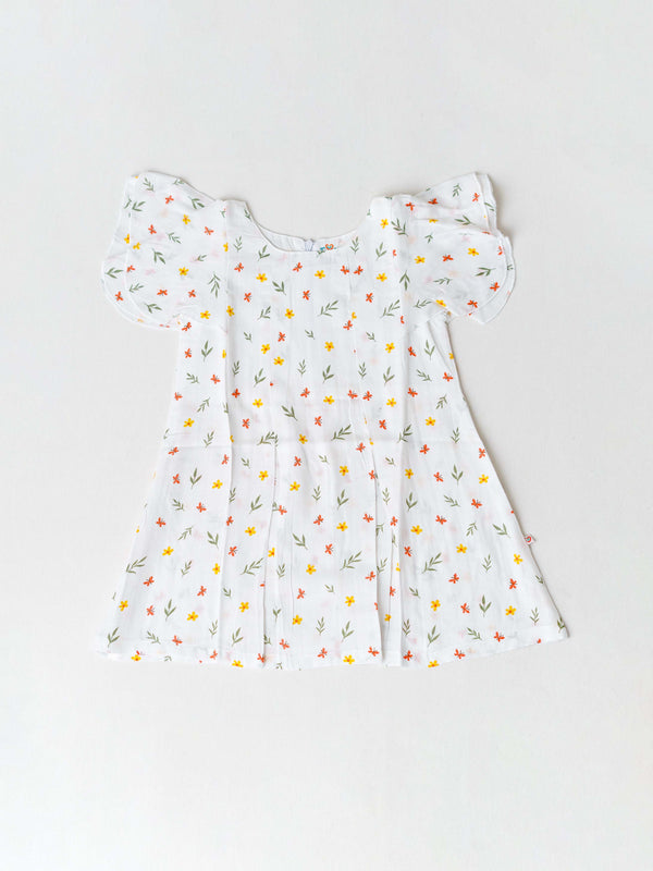 FIRSTIN Muslin Butterfly Sleeve Frock - (W) Yellow Spring
