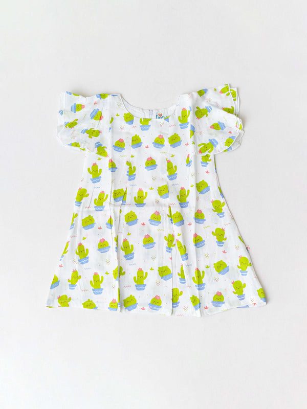 FIRSTIN Muslin Butterfly Sleeve Frock - (W) Fluo Green Cactus