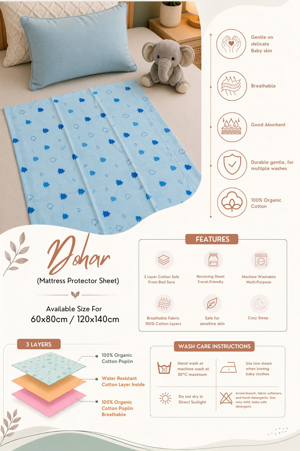 Poplin Cotton  Dohar (Premium Bed Protector) - Aloe Wash Butterfly