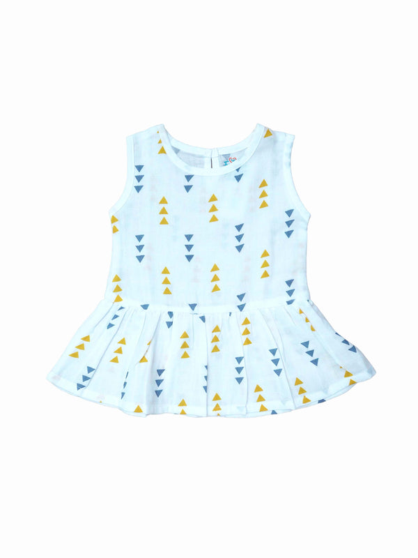 FIRSTIN Muslin Frock Back Button - Yellow Triangle