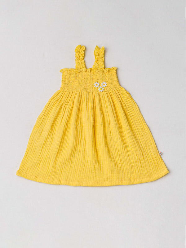FIRSTIN Muslin Bubble Crinkle Smocking Frock - Crayola
