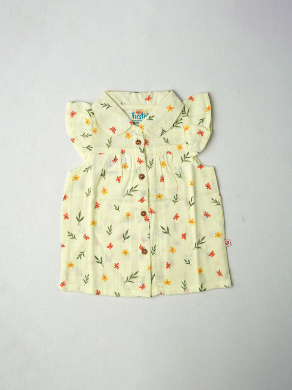 FIRSTIN Muslin Collar Neck Frock - Yellow Spring
