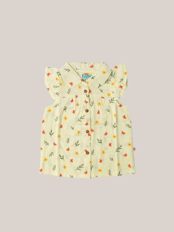 FIRSTIN Muslin Collar Neck Frock - Yellow Spring