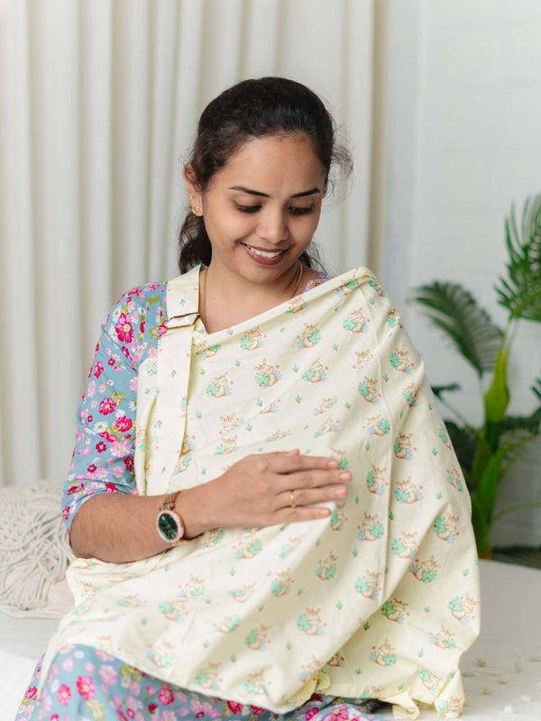 FIRSTIN Poplin Feeding Apron Yellow Zippy Zebra